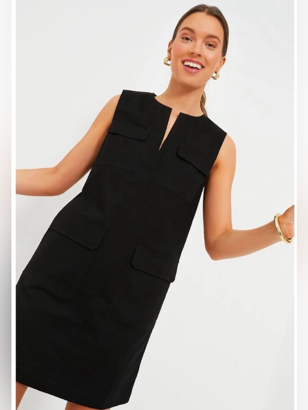 Tuckernuck Sydney Cotton Stretch Pocket Shift Mini Dress Black Medium